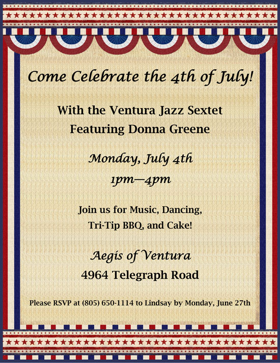 Donna Greene with the Ventura Jazz Sextet - 4th of July, 2016
